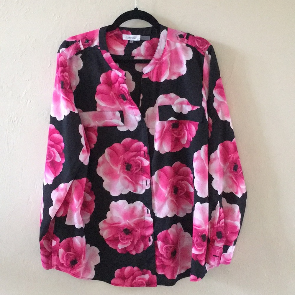🔴Calvin Klein Blouse XL Button Up w/Roll Sleeve